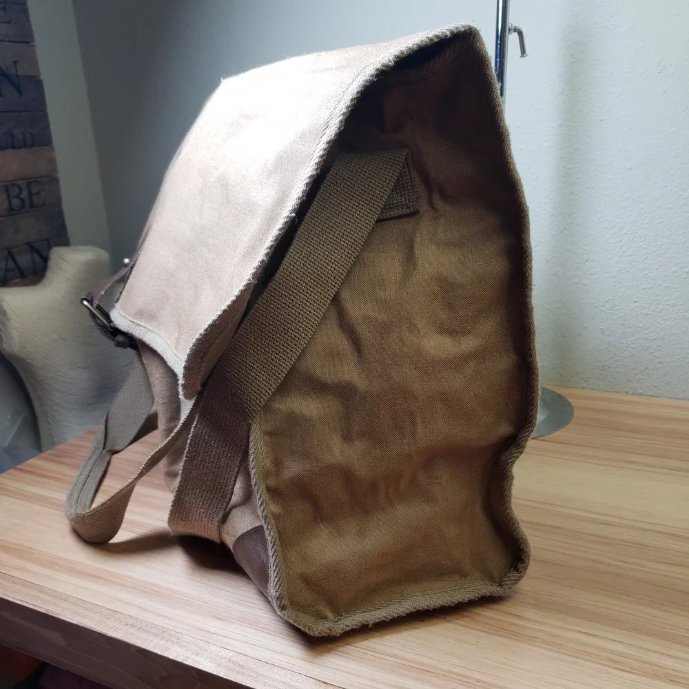 Vintage Ralph Lauren Canvas Messenger Bag Tan Brown Utilitarian Office Travel